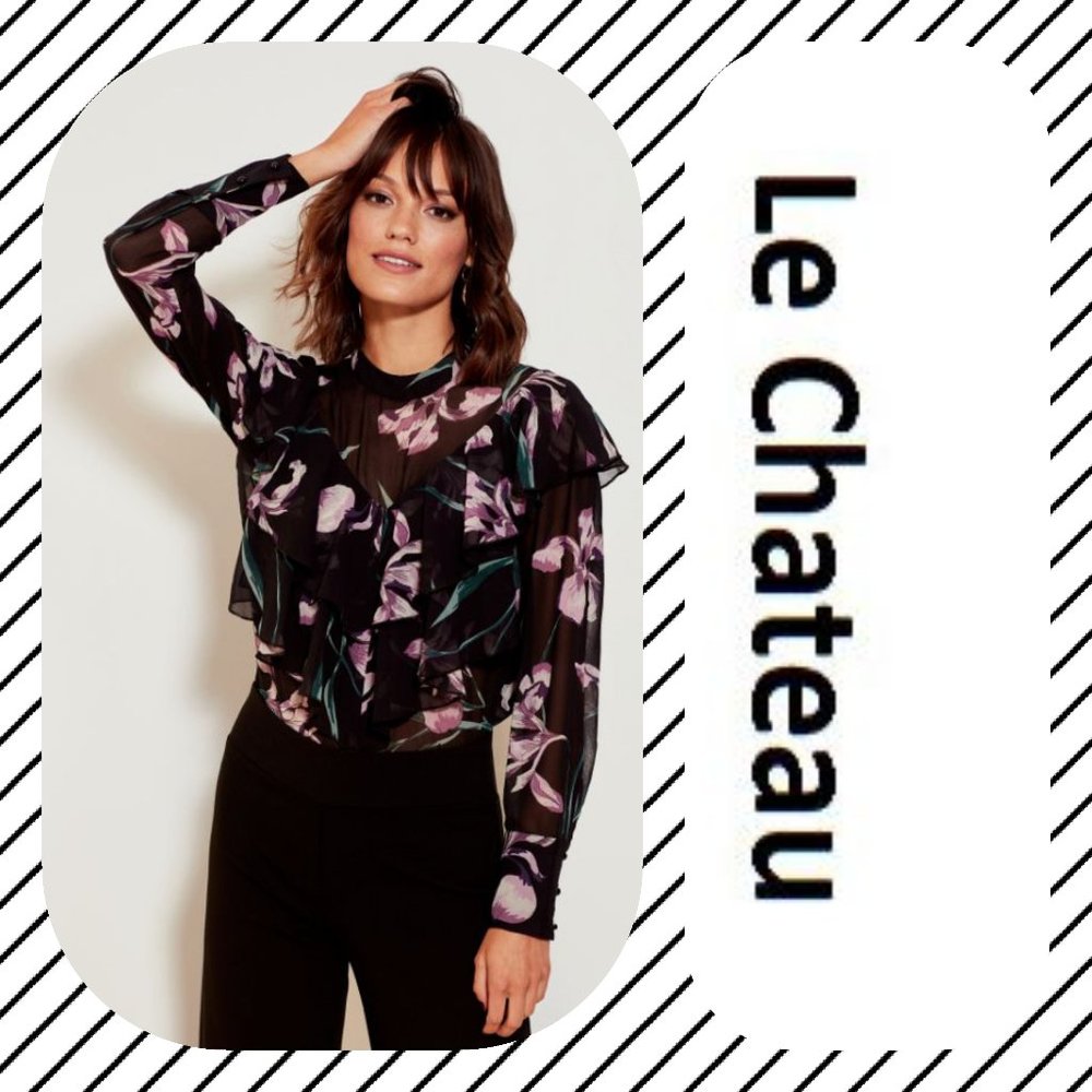 *NEW* Le Chateau Floral Print Chiffon Mock Neck Blouse